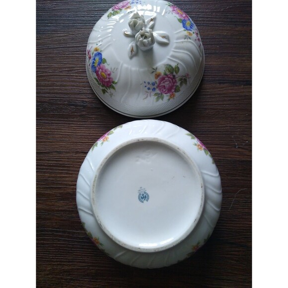 Vintage Hollohaza Hungarian Porcelain Lidded Floral Candy Trinket Dish  3D Rose - Picture 6 of 7